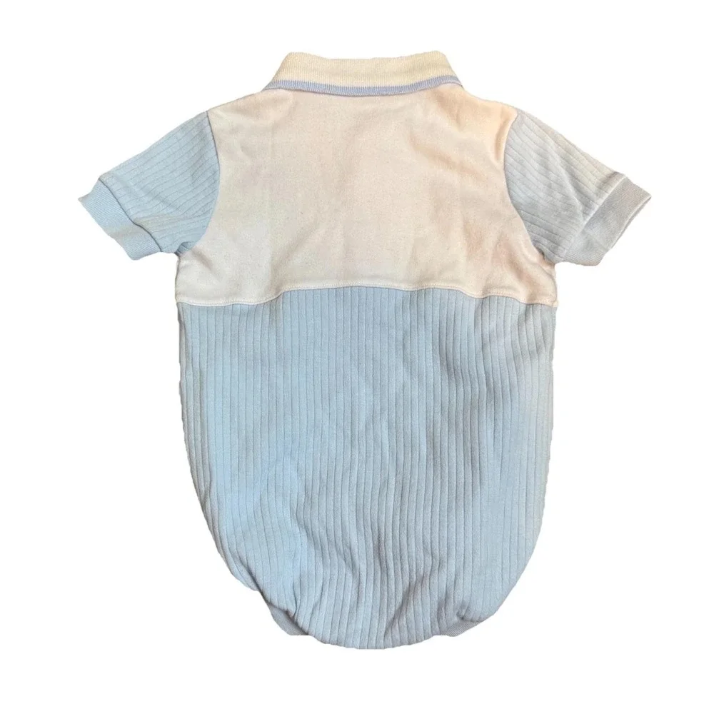 Fred's Babies Blue‎ Short Sleeve One Piece Bodysuit Button Collar Ribbed Vintage